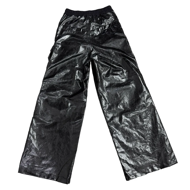 High Street Men's Casual Pants Coating Wax Surface Design Cargo Pants Techwear Full Length Pockets Pants for Men