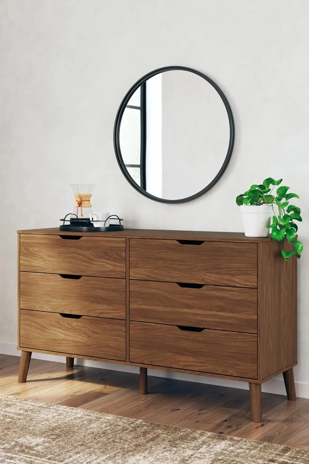 by Ashley  Minimalist 6-Drawer Dresser with Safety Stop and Splay Legs, Dark Brown