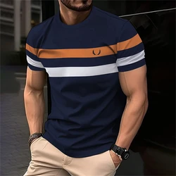 Casual Mens 3D Stripe Printed T Shirts Simple Fashion Summer Short Sleeve T-shirt Loose Streetwear Oversized Tees Mens Clothing