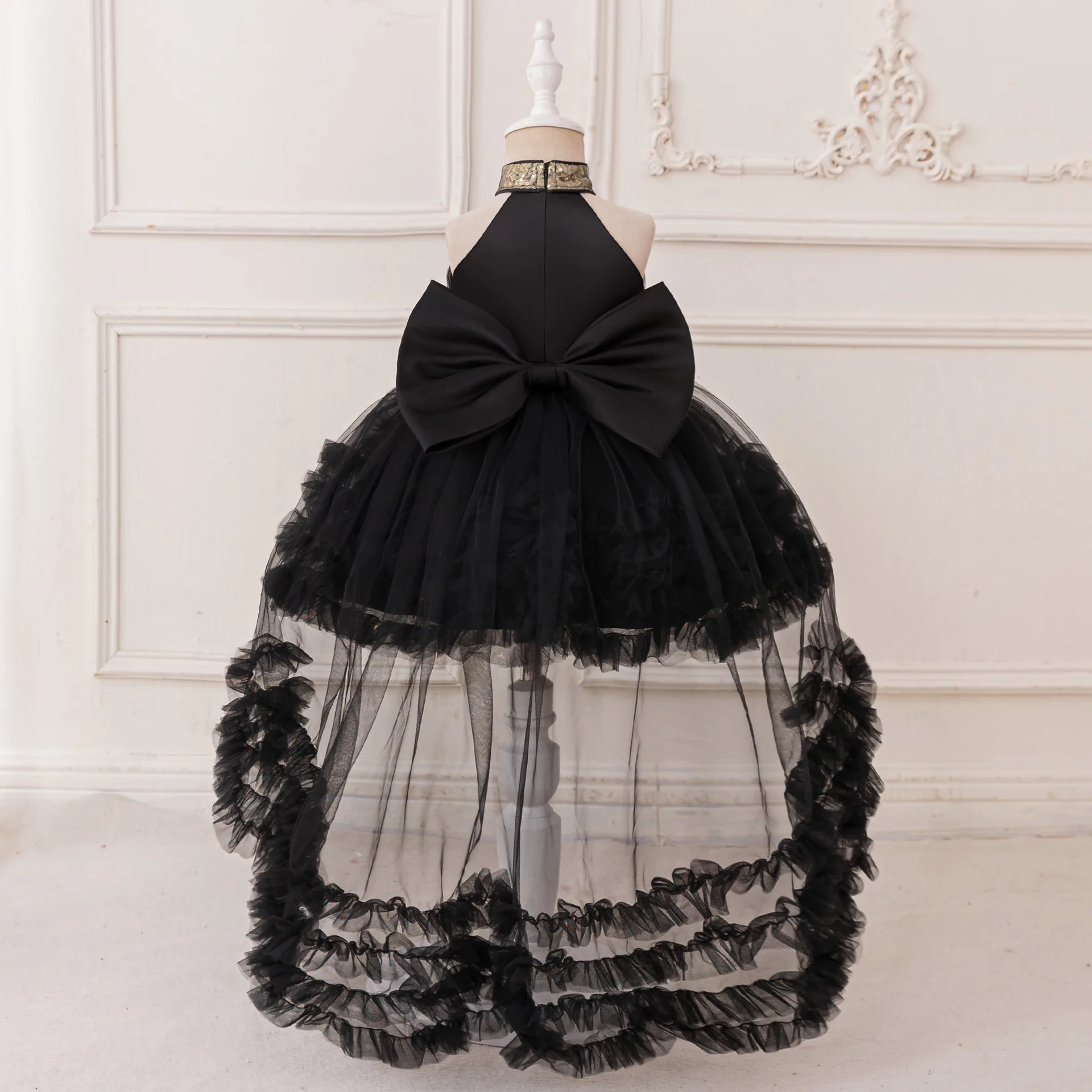 Girl's Ceremonial Dress Trailing Princess Dress 1st Birthday Party Infant Dress Gown Wedding Prom Gown Festive Dress For Girl