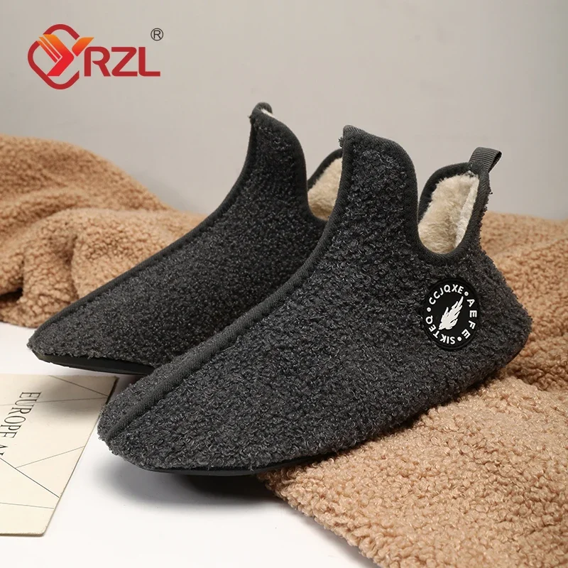 YRZL Winter Cotton Shoes Men High Top Warm Slip on Lightweight Slippers Women Plush Indoor Cotton Loafers Unisex Warm Shoes