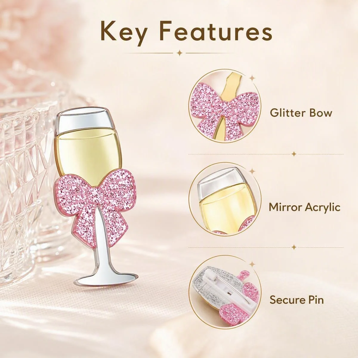 100 Stück/lot Personalisierte Acryl-Brosche mit individuellem Namenstext für Weingläser und Flaschen, Weihnachtsgeschenk, Hochzeit, Brautjungfern, Party-Accessoires – Detail 5