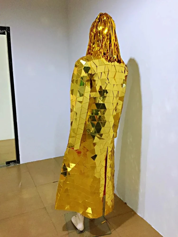 Costume miroir argenté pour femmes, vêtements de défilé de spectacle en Club, Costumes de danse Robot Cosplay, veste de spectacle Disco, tenue de chapeau DJ