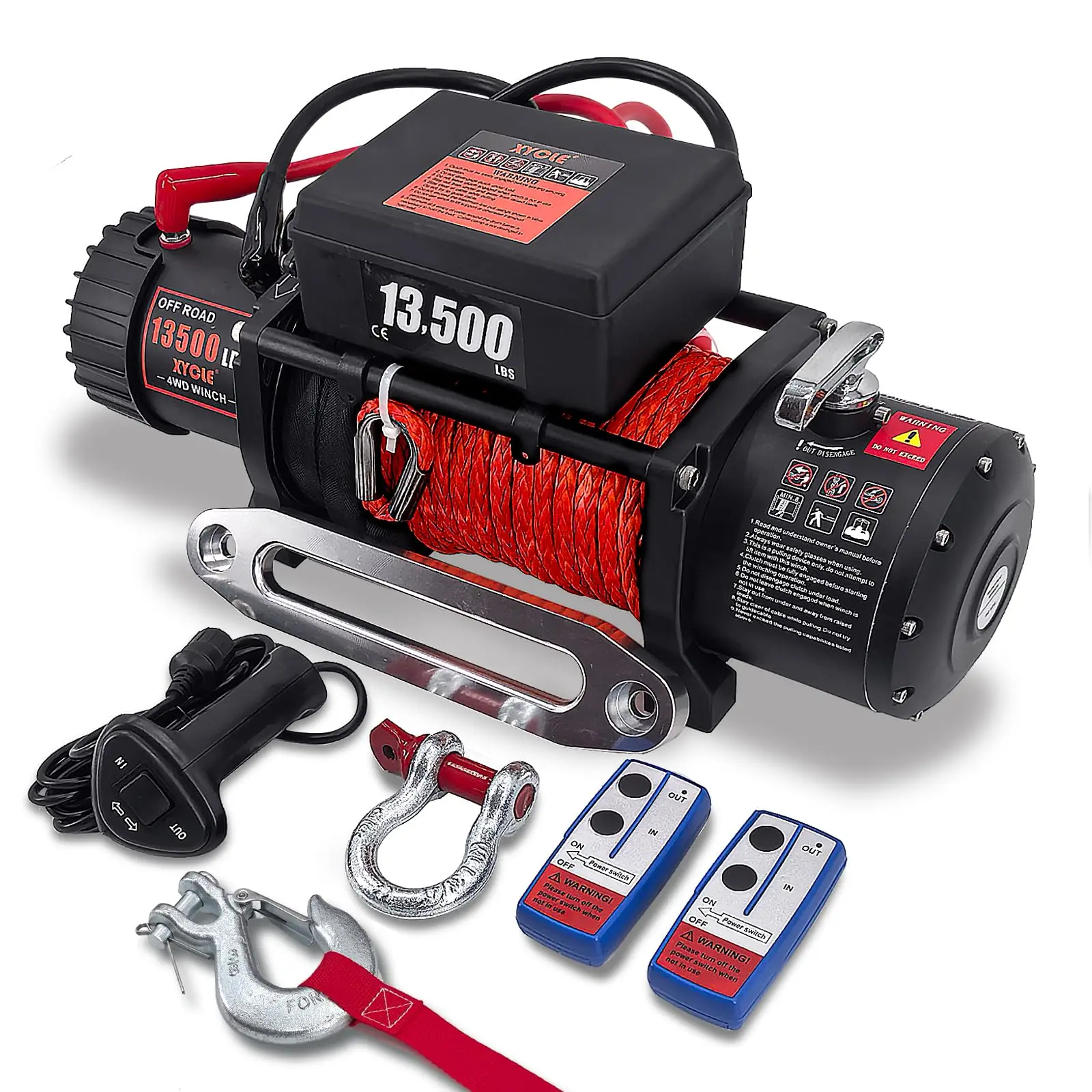 13500LBS Electric Truck Winch 12v Electric Winch ATV Synthetic Rope 27M with Remote Control for 4X4 Car Trailer ATV Truck