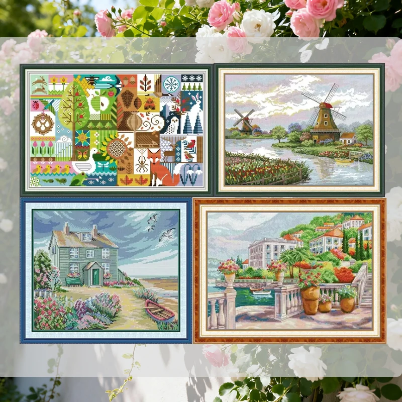 

Coastal Scenery Pattern Cross Stitch Kit Joy Sunday Aida 16/14/11CT Counted Printed Canvas DIY Embroidery Kit With A Small Gift