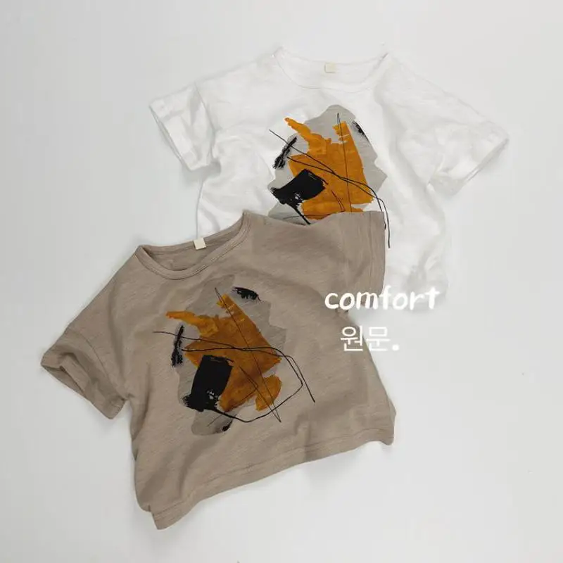 

2024 Summer New Children Short Sleeve T Shirts Vintage Print Boys Casual Tops Cotton Girls Tee Fashion Kids T Shirt Baby Clothes