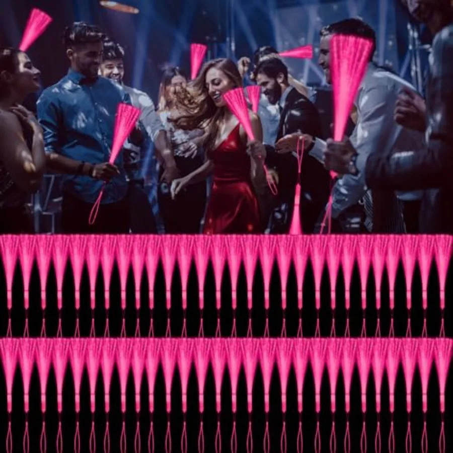 

【New model】90 PCS Pink Fiber Optic Wands Glow Fiber Wands Bulk LED Light Up Wands with 3 Flashing Modes LED Flashing Sticks for