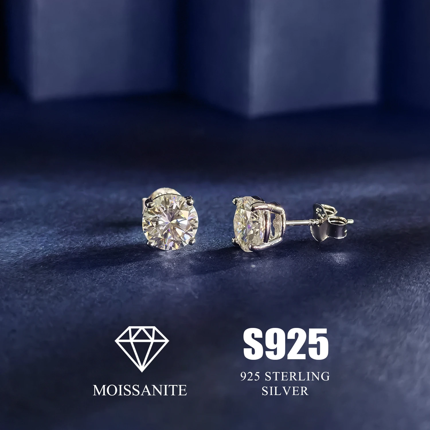 

7mm Real Moissanite Round Princess Stud Earrings Unisex 925 Silver Passes Tester Earring