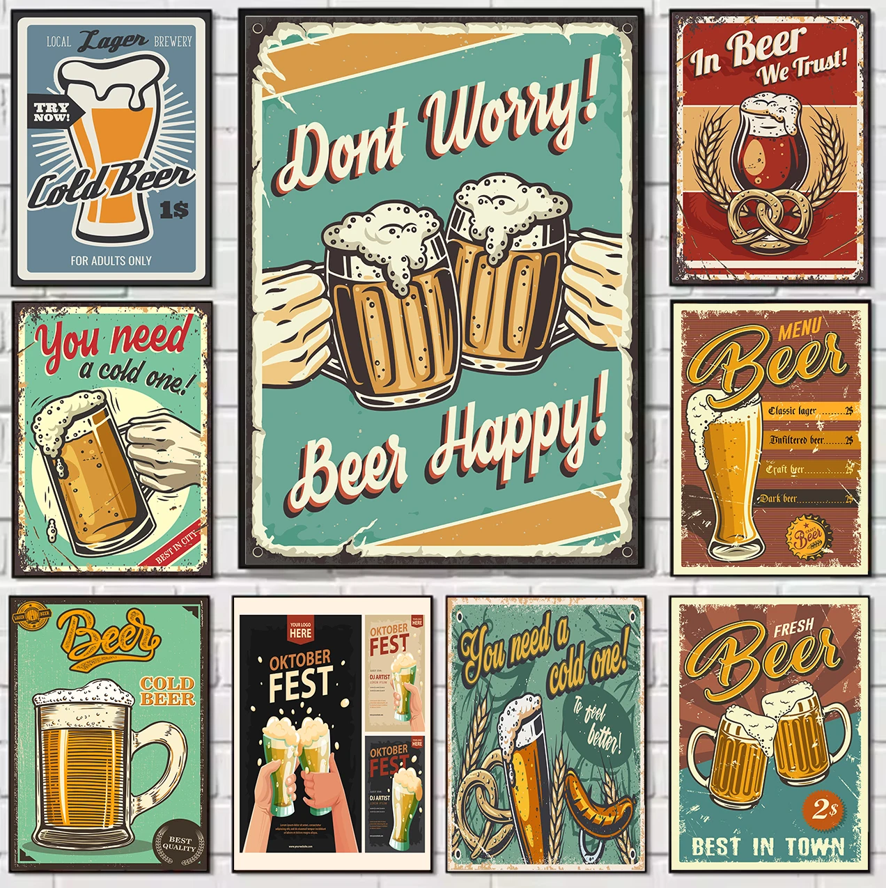 

Vintage Retro Beer Poster Set Multiple Designs Cold Beer Canvas Print Wall Art for Bar Pub Cellar Home Decor Aesthetics Gifts