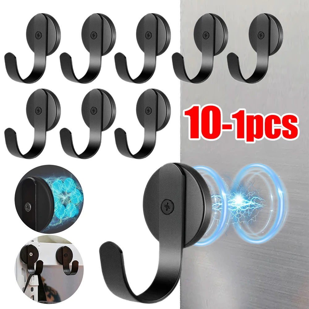 

1-10PCS Metal Strong Magnetic Hook Wall-mounted Heavy-duty Magnetic Hook Key Hanger Home Kitchen Bathroom Accessories Magnet