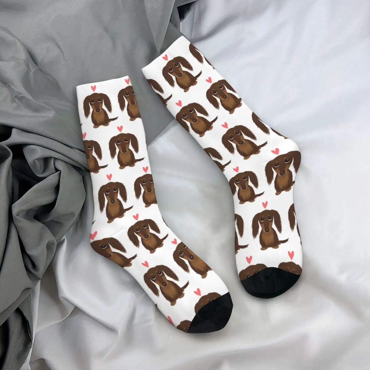 Cute Dog Longhaired Chocolate bassotto Wiener Dog con calzini a cuore calze Harajuku calze lunghe per tutte le stagioni accessori Unisex