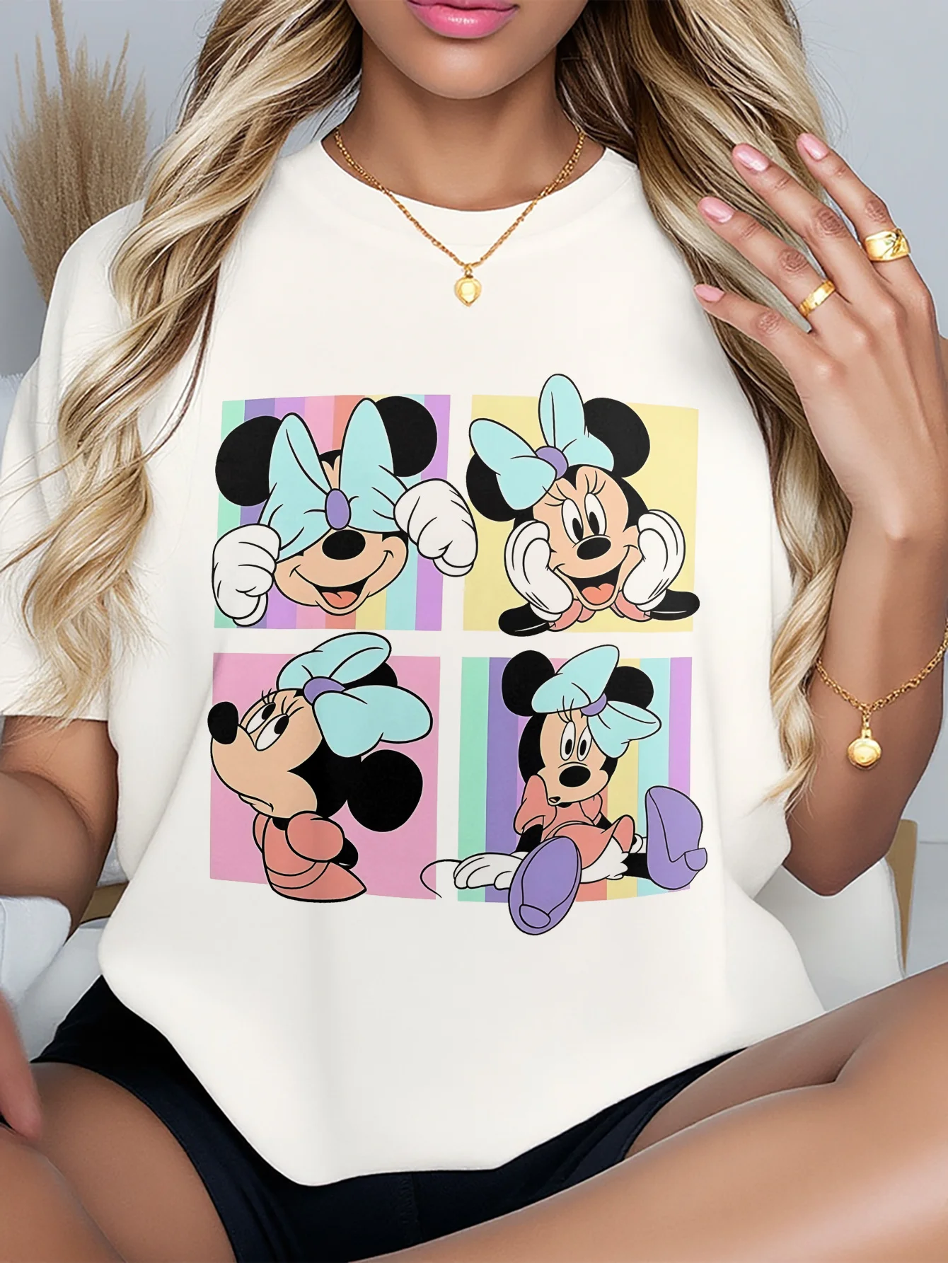 2025 nuevo patrón de Disney impreso Unisex moda urbana tendencia de manga corta de algodón puro cuello redondo Camiseta