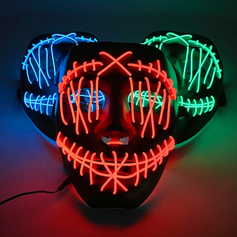 Halloween Neon Led Light Mask Masque Masquerade Party Masks Luminous Glow in the Dark Horror Mask Glowing Masker