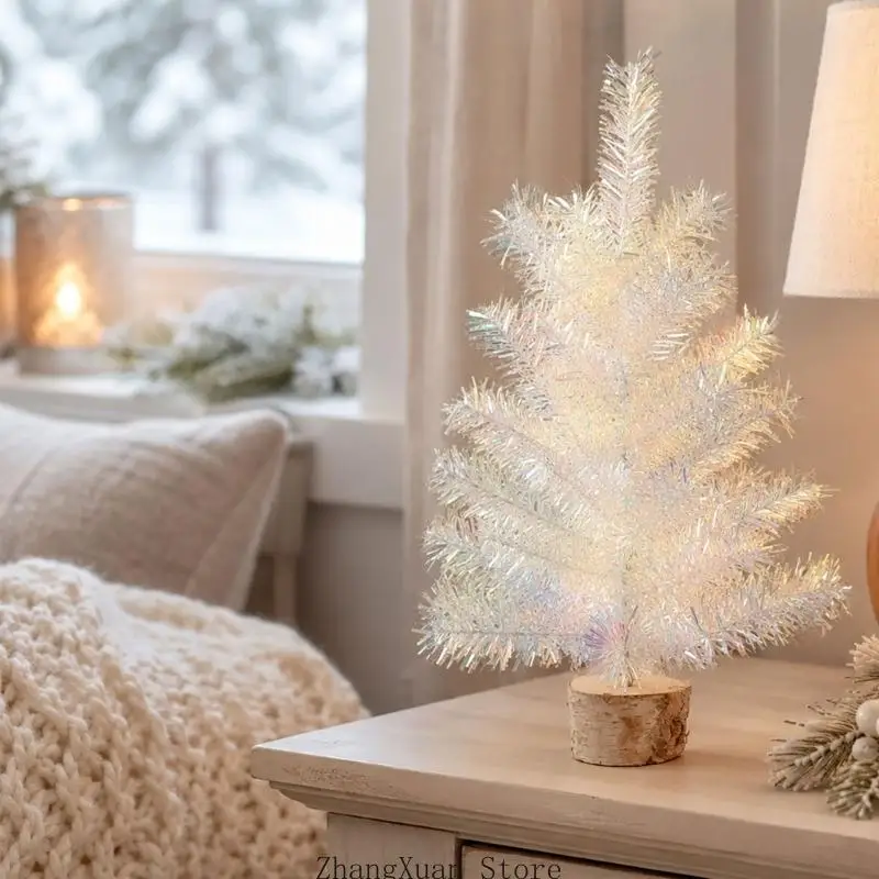 weißer Mini-Weihnachtsbaum mit Holzsockel, 40 großer PVC-Weihnachtsbaum für Büro, Schreibtisch, Wohnzimmer – Detail 10