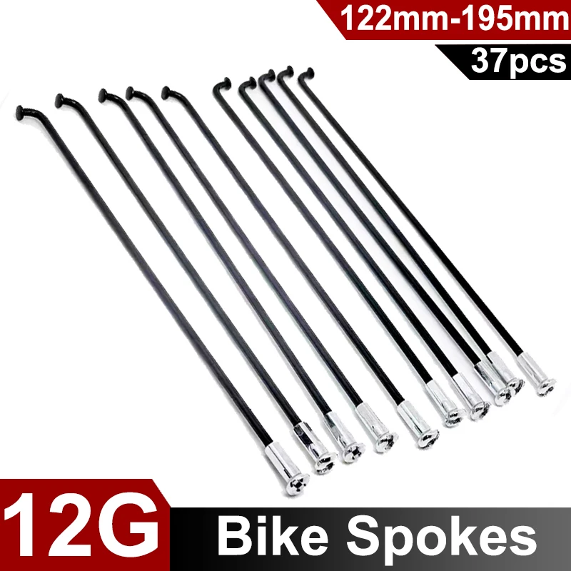 

37PCS J-Bent Black Steel Bike Spokes 12G Diameter 2.5mm MTB Bicycle Wheel Spokes Length 122‑195mm with Nipples Bike Parts