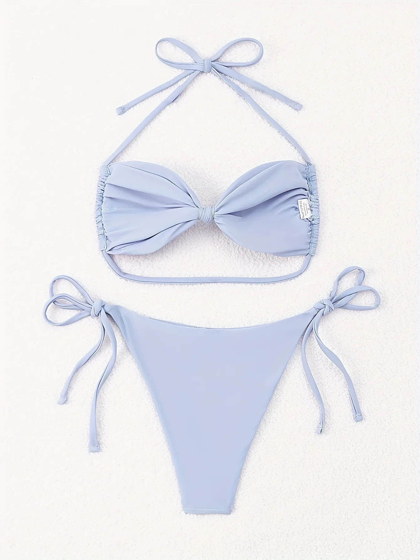 Sexy Blue Bandeau Swimwear Thong Bikini 2025 Women Wrinkled Swimsuits Swimming Bathing Suit Brazilian Bikinis Set Mujer Biquini