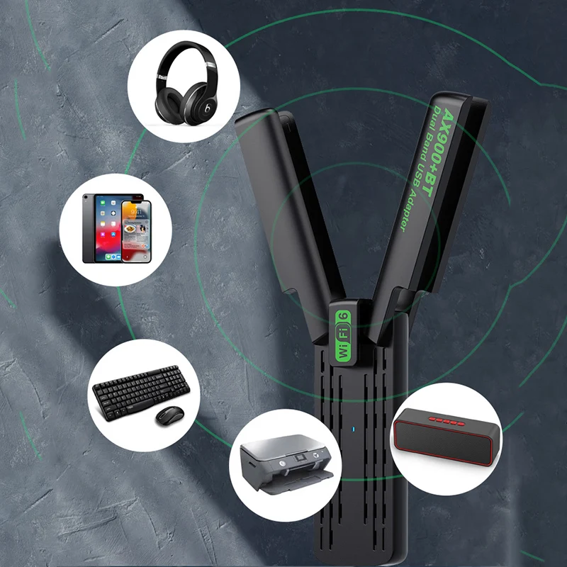 AX900 Adaptor USB Bluetooth 5.4 WiFi6 Dual Band 2.4G+5Ghz Kartu Jaringan Dongle Kecepatan Tinggi Penerima Nirkabel USB untuk PC/Laptop