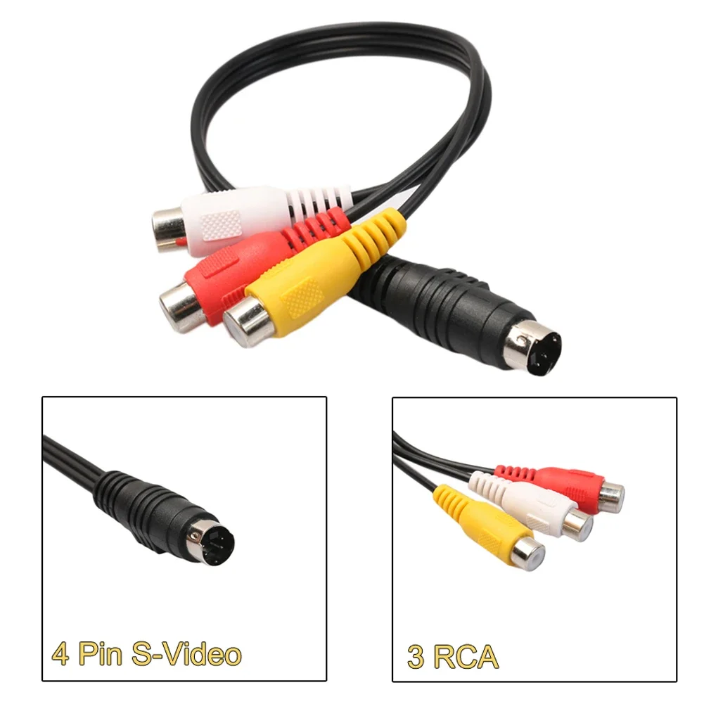 4 Pin S-Video to CVBS 3 RCA Female Adapter AV Component Cable for Camcorder CD VCR DVR PVR DVD Player Set-Top-Box PC Laptop