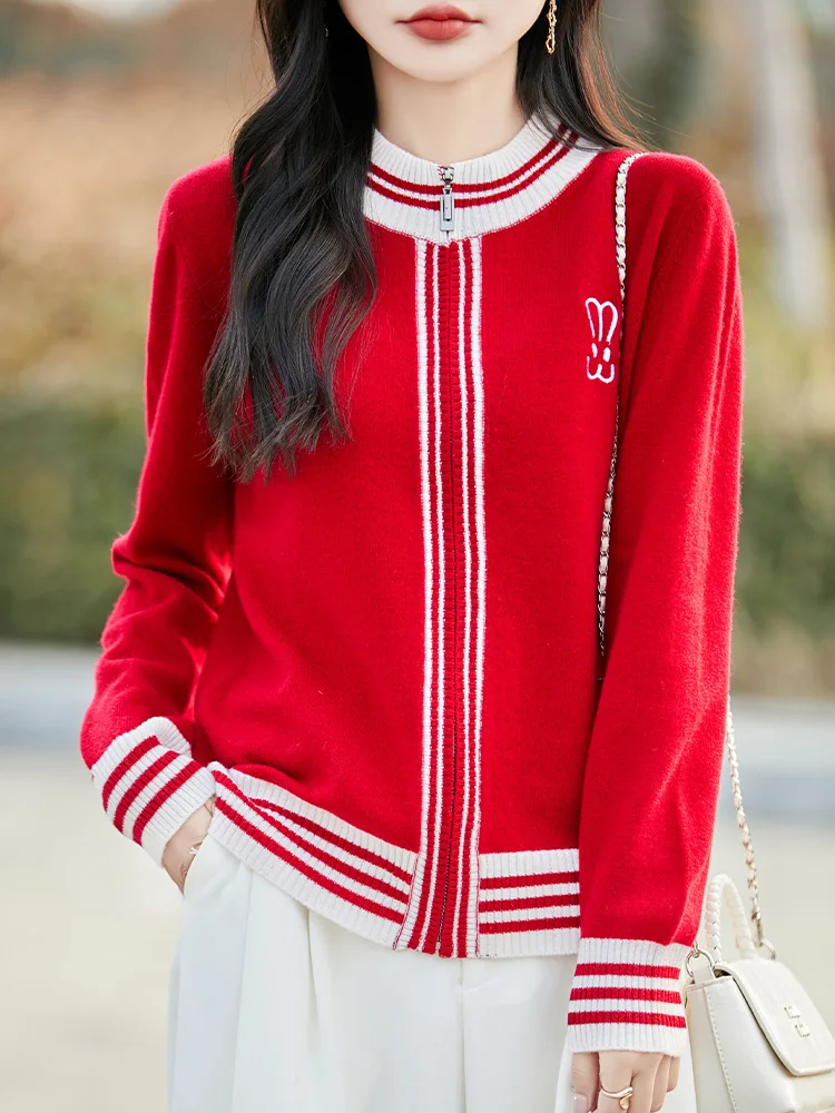 Sweter Wanita Wol Merino 100% Kasual Kardigan Rajutan Wanita Musim Semi Musim Gugur Atasan Pakaian Lengan Panjang Pakaian Luar Kemeja Lembut