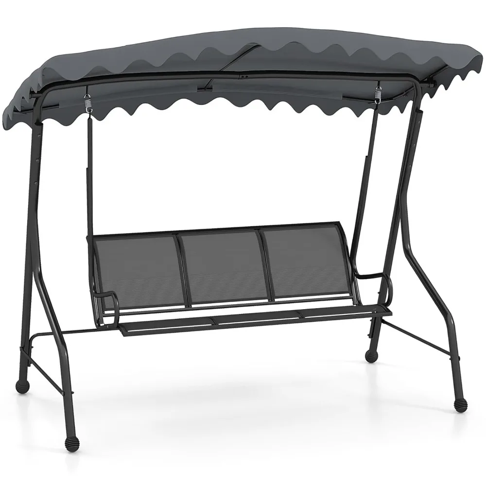 3 Person Porch Swing, Patio Swing with Adjustable Canopy, Heavy-Duty Metal Frame & Breathable Seat, Customized