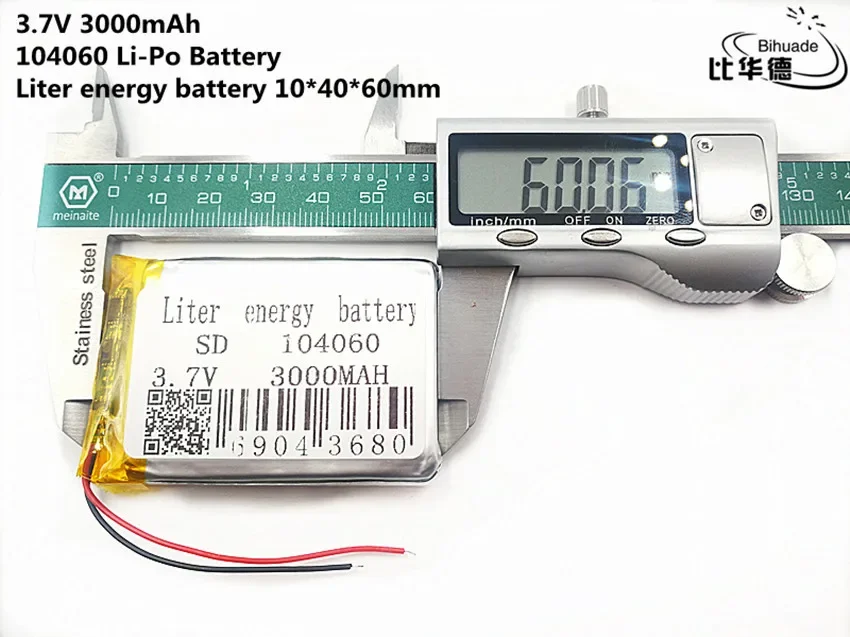 Liter energy battery Good Qulity 3.7V,3000mAH 104060 Polymer lithium ion / Li-ion battery for tablet pc BANK,GPS,mp3,mp4