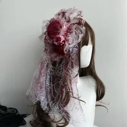Y2K Gothic Punk Bloody Veil Lace Hat Hair Clip for Students Adult Lolita Style  Handmade Cosplay Punk Hat
