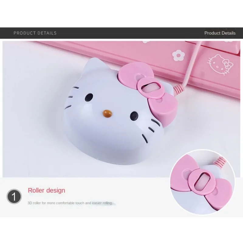 Sanrio Hello Kitty Wired Mouse Cartoon Cute Mouse Girls Cat Head Mouse Laptop Notebook Office Home Wired Mouse Toys for Kid Gift