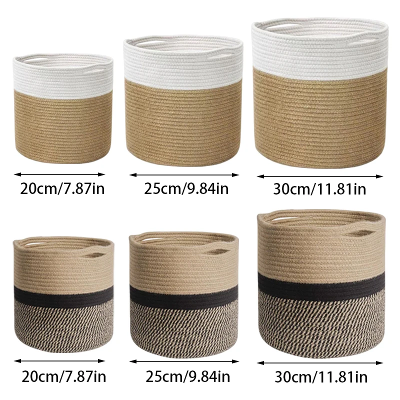 Pot Handmade Basket Large Capacity Hand-woven Cotton Rope Basket Woven Flower Pot Round Storage Basket Home Decoration