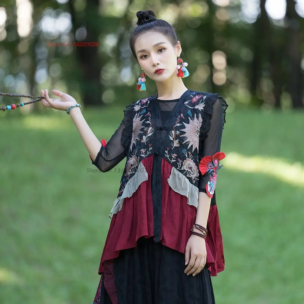 2025 traditional chinese lady vest vintage flower embroidery jacket chinese retro waistcoat elegant lady hanfu vest tang suit