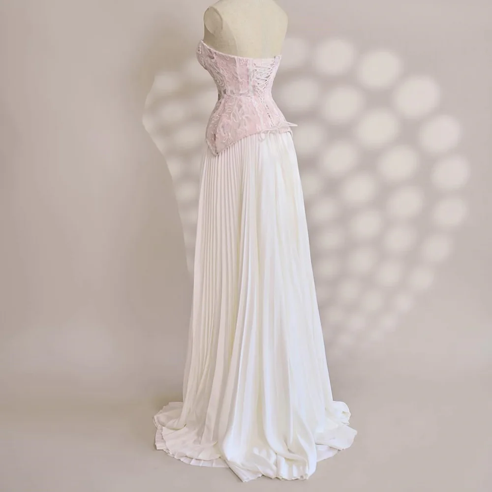 Strapless Sleeveless Chiffon Floor Length A-Line Evening Dress Panel Train Lace Up Back Temperament Photo Color Party Gowns