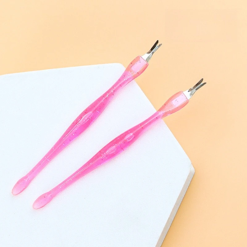 

2Pcs/Set V-shape Nail Cuticle Pushers Colorful Crystal Handle Dead Skin Fork Remover Stainless Steel Head Sharp Pedicure Tools