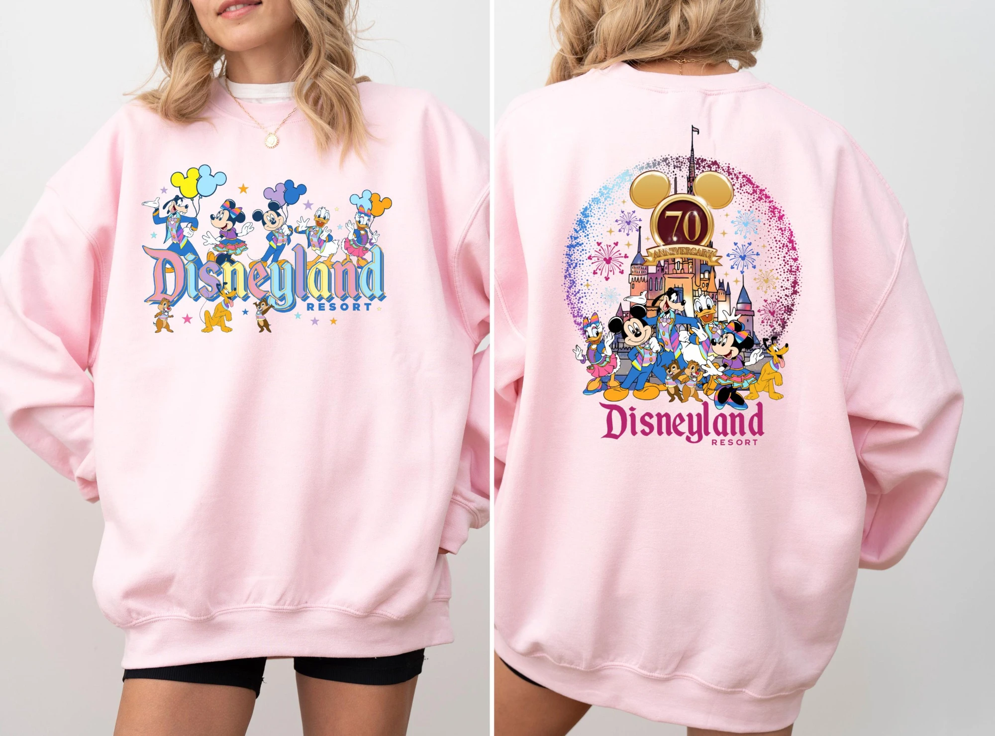 سترة ديزني الجديدة لمنتجع ديزني ميكي فريندز ديزني لاند الذكرى السبعين للزوجين مقاس كبير سويت شيرت فضفاض #3