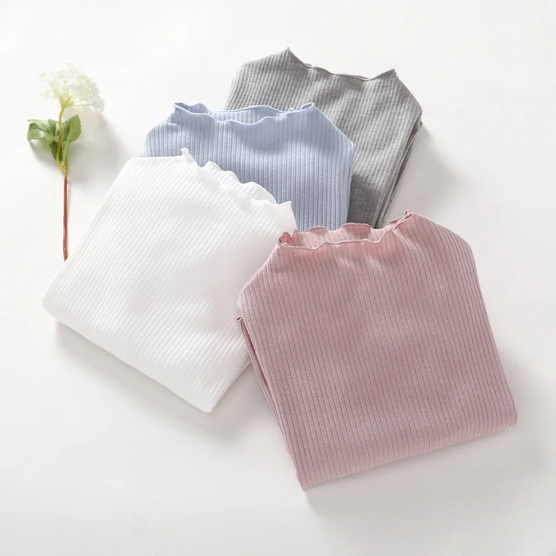 Bellissimi top per bambini Camicetta traspirante in cotone con design al collo con volant rosa Abbigliamento per ragazza per bambini T-shirt per