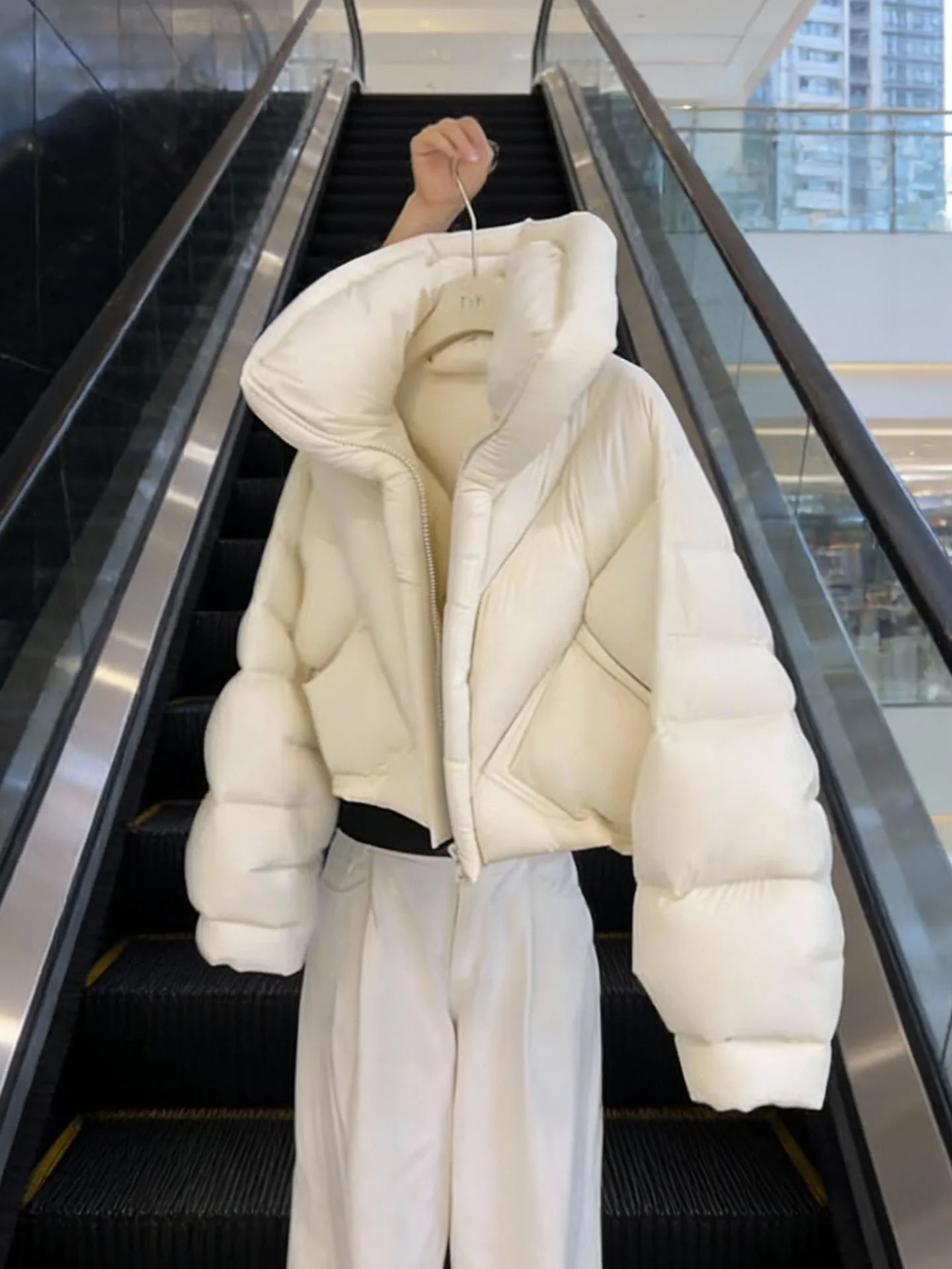 Sli ort puffer jaet casaco feminino de pele sintética branco puffa inverno thi outerwear coreano sle ajuste regular fibra de poliéster