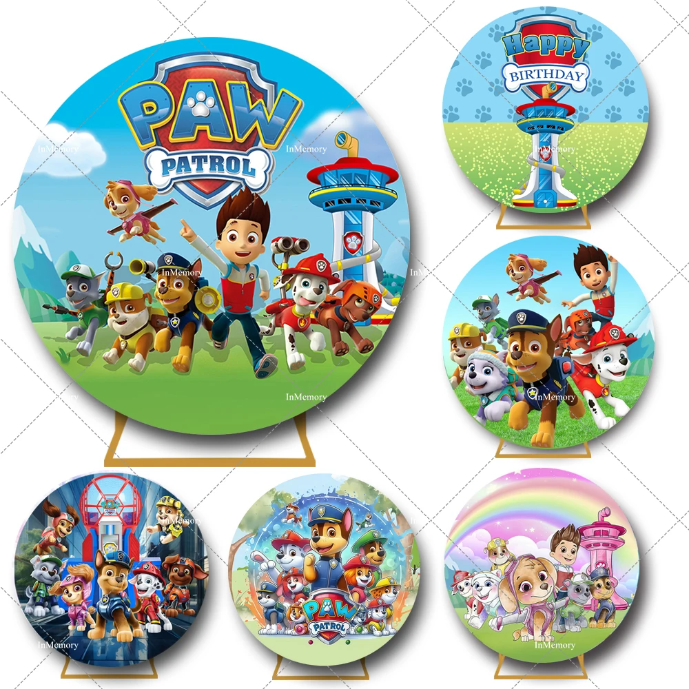 Paw Patrol runde Hintergrundabdeckung für Jungen und Mädchen, Geburtstagsparty, Fotografie-Hintergrund, Hundepfote, Babyparty-Dekoration