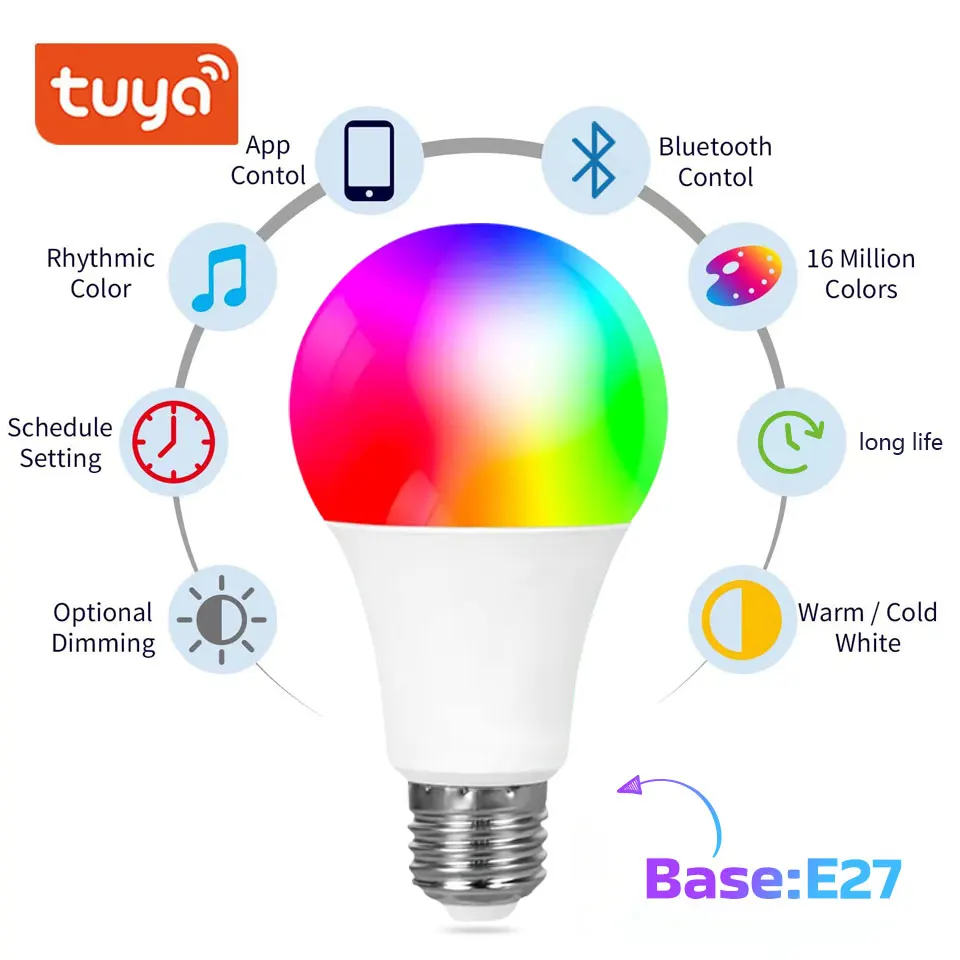 Lampadina a Led intelligente Bluetooth Tuya RGB lampadina controllo APP del telefono AC220V lampada a LED colorata dimmerabile per la decorazione