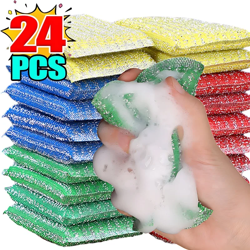 24/4PCS Dishwashing Sponge Thickened Double Side Dishwashing Sponge Wipes Reusable Cleaning Cloths Dishcloth Brush Kitchen Rags