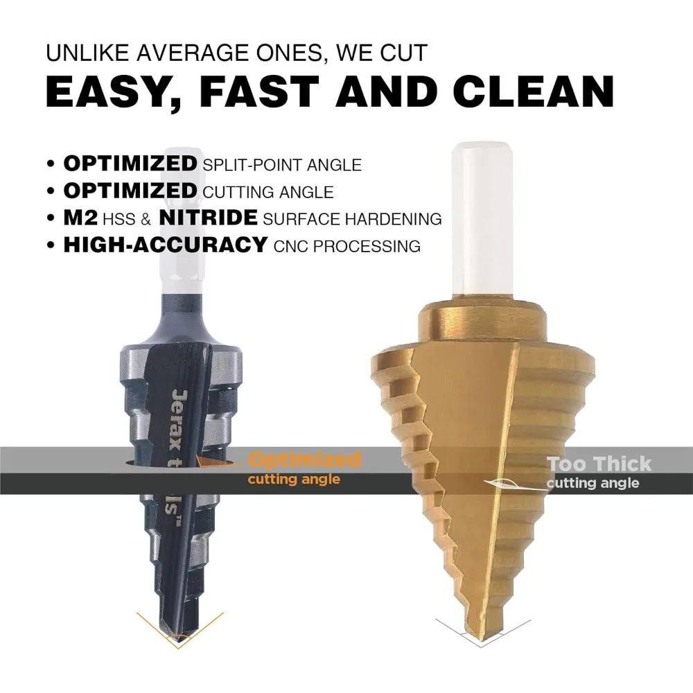 Набор ступенчатых сверл из высокоскоростной стали (HSS) от 3/16 до 7/8 дюймов для металлических и алюминиевых материалов