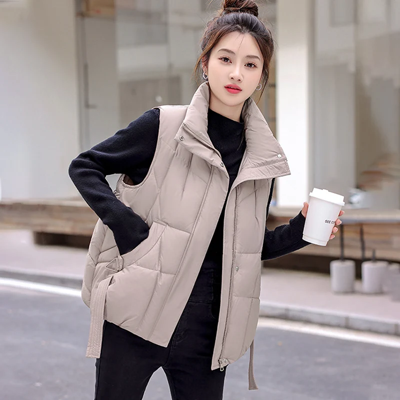 2025 moda inverno quente colete de algodão suave confortável leve sem mangas jaqueta sólida solta gola colete