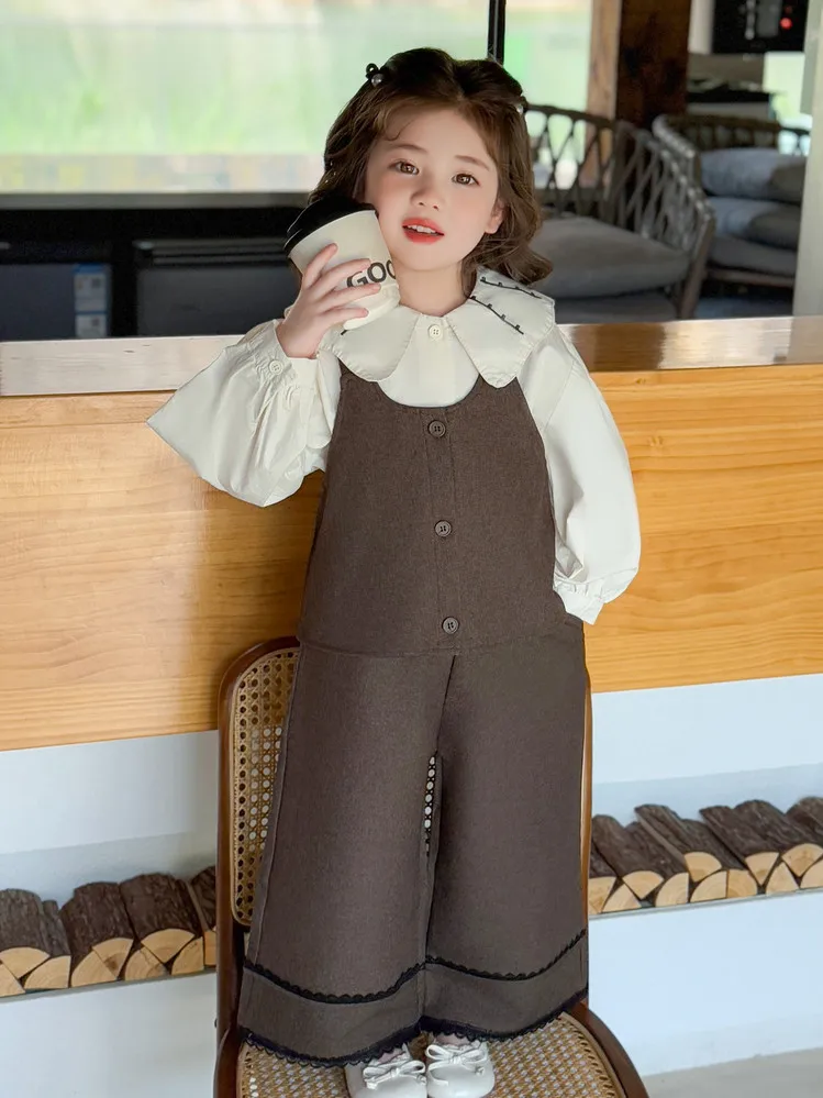 

Girls Vest Set Autumn Outfit 2025 New Stylish and Fashionable Baby Girl Peter Pan Collar Shirt Autumn Sweet Three Piece Set