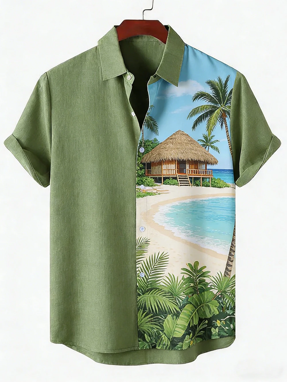 2026 New Men's Green Linen Short Sleeve Shirt HD Natural 3D Printed Shirt Hawaiian Outdoor Party Social Designer Men's Clothes