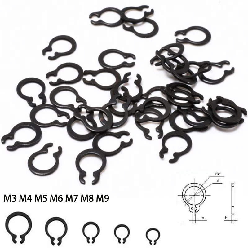 25pcs M3-M9  Circlip Set External Retaining E-type clip Lock Snap Retaining Ring Assortment Set holes Shaft Collar Washer