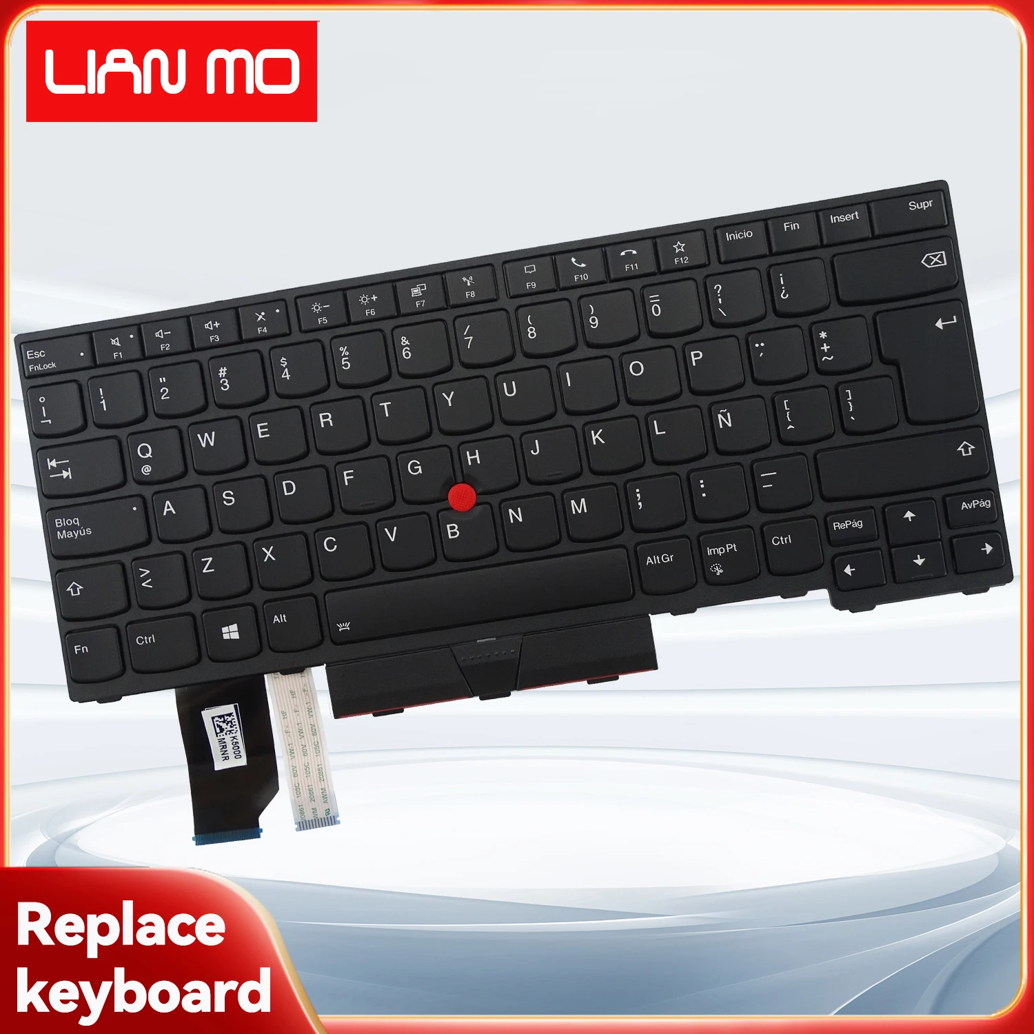 Klawiatura z podświetleniem, układ klawiszy w języku hiszpańskim, przeznaczona do laptopów Lenovo ThinkPad L14 Gen1 / L14 Gen2. — zdjęcie produktu 5
