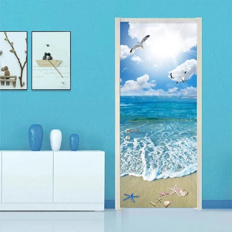 Decorative Wall Papers For The Door Stickers Nature Design Waterproof Vinyl Self Stick DIY 3D View  Posters  Bathroom