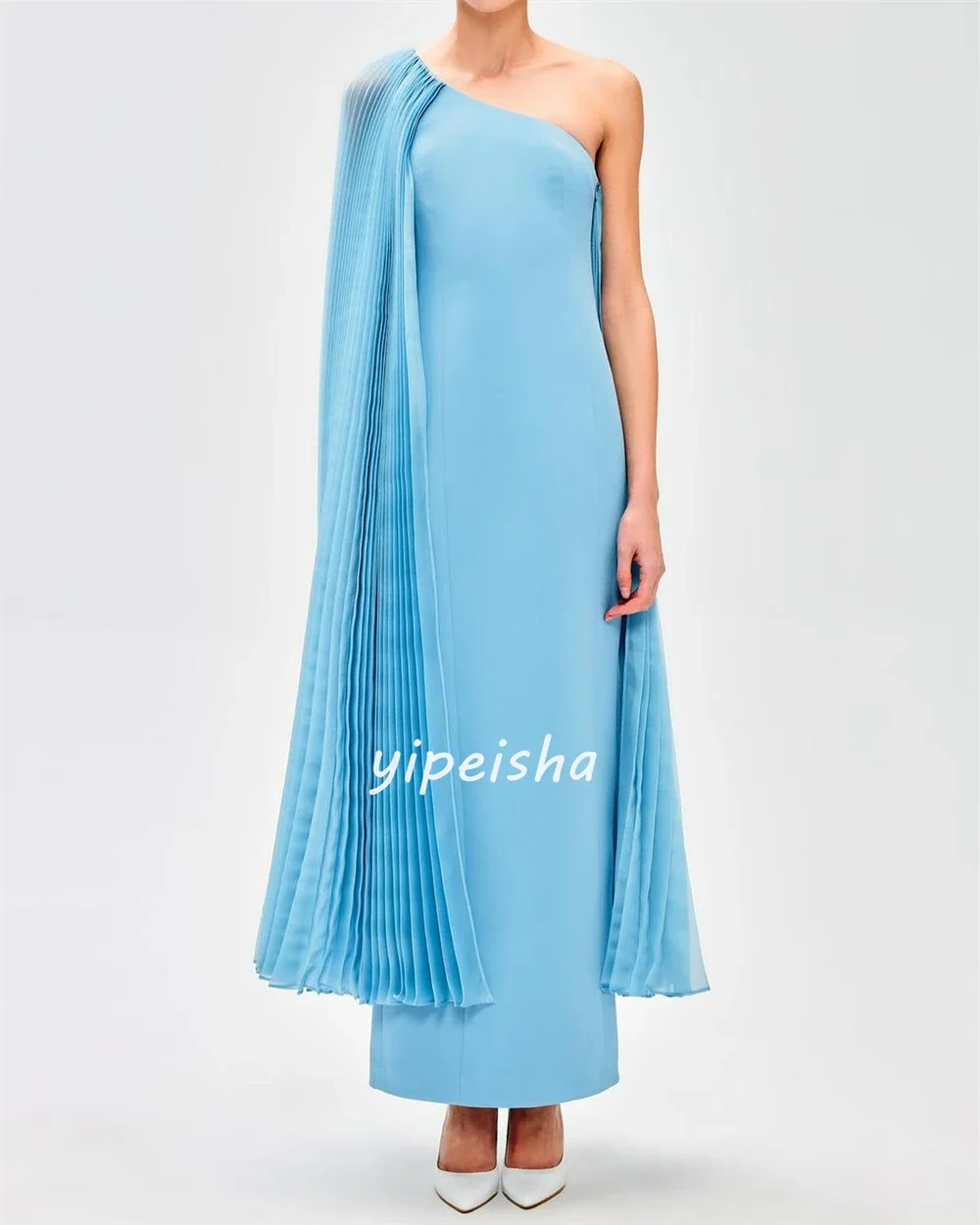 Jersey Draped Beach A-line One-shoulder Bespoke Occasion Gown Midi Dresses