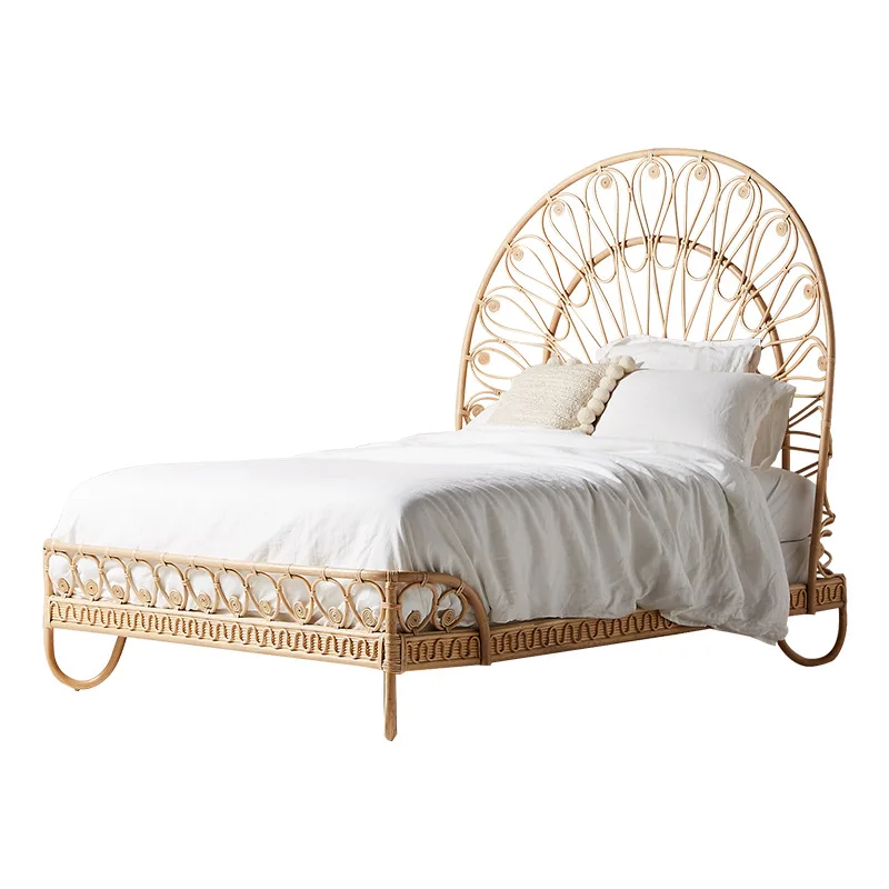 Southeast Asian Japanese ins-style rattan bed, Indonesian rattan woven furniture, creative bedroom, homestay, hotel inn, rattan