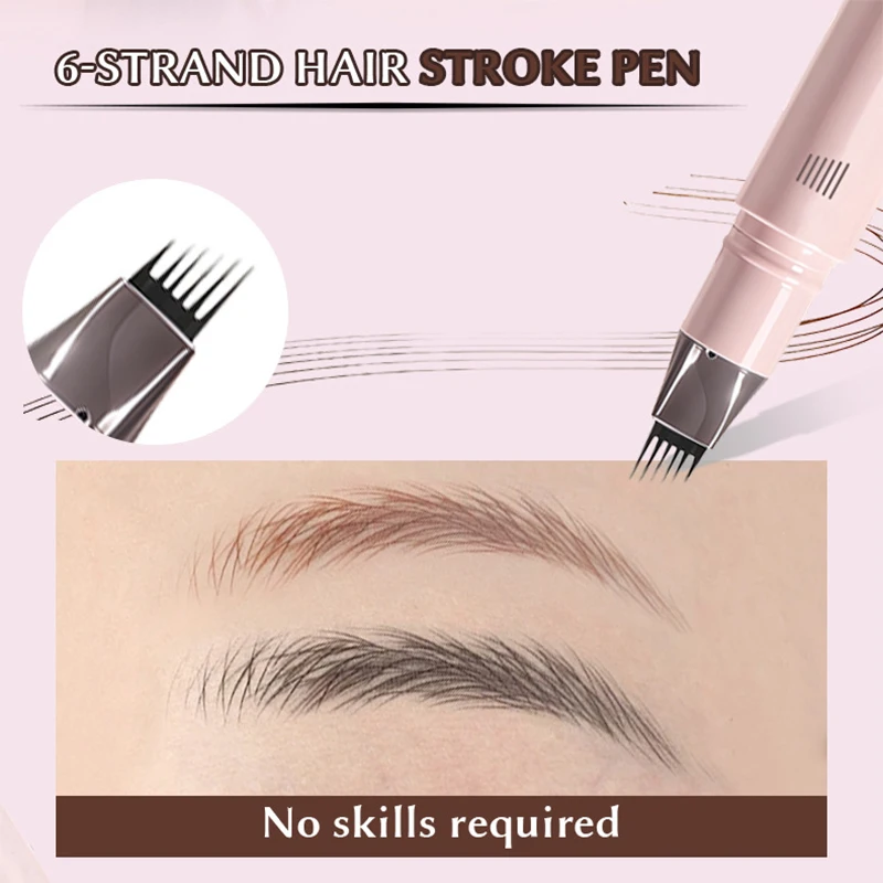 Crayon à sourcils à 6 pointes - Crayon de tatouage microblading naturel multi-usage 3-en-1 imperméable pour sourcils, ligne des cheveux et cils inférieurs