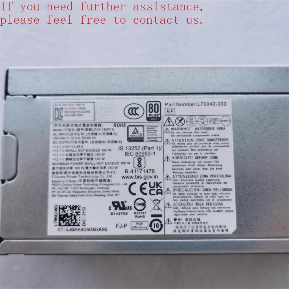 180W 80 Plus Gold Power Supply For HP 280 288 G6 G8 MT D19-180P1A L70042-002 PSU (Store ID 0001)