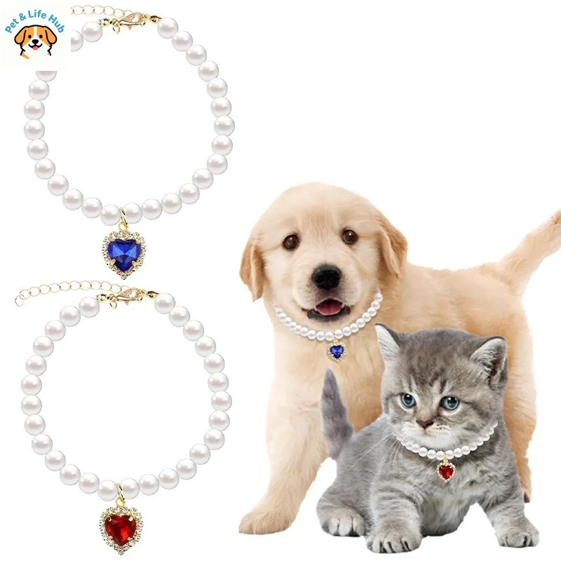 Perla de gato colorida en forma de corazón colgante de cuentas de cristal para Collar de perro gato cosas para gatos mascota cosas para mascotas artículos para mascotas
