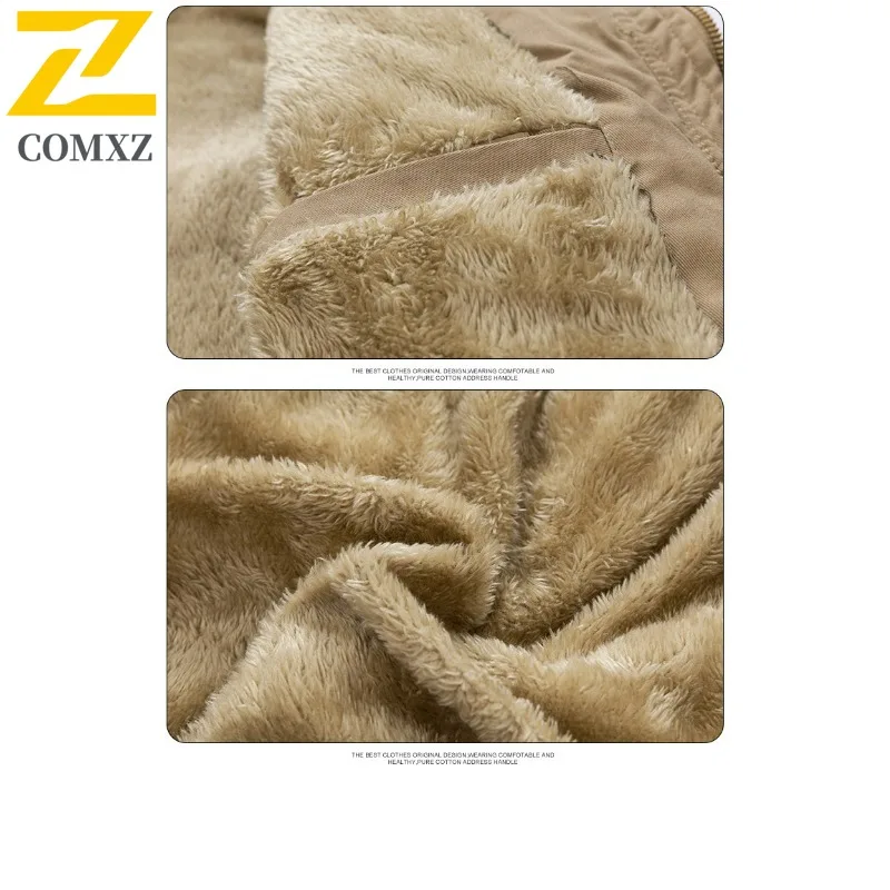 CoMXZ Jaqueta masculina de algodão forrada de lã espessada plus size inverno casual ao ar livre casaco quente de comprimento médio corta-vento leve